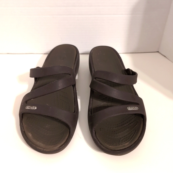 CROCS Patricia Low Wedge Sandal Slides Brown‎ Women's Size 10 - Picture 1 of 7